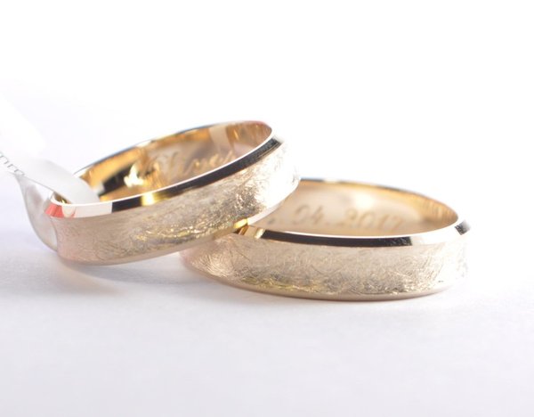 1 Paar Gold 585 Trauringe Hochzeitsringe - Eismattiert - Konkav - Breite 5mm