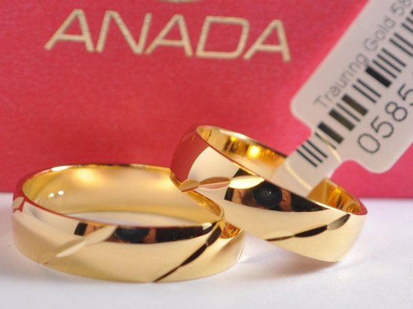 1 Paar Gold 750 Trauringe Eheringe Hochzeitsringe mit blitzendem Muster - B: 4mm