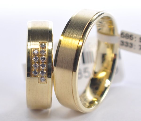 1 Paar Trauringe Hochzeitsringe Gold 585  mit Zirkonia Steinen - B: 6,0mm TOP