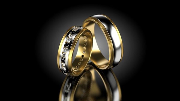 Trauringpaar / Hochzeitsringe Gold 333 - Bicolor - Breite: 6,0mm - mit Zirkonia