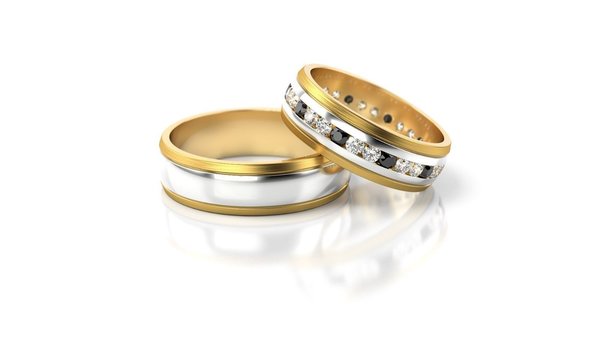 Trauringpaar / Hochzeitsringe Gold 585 - Bicolor - Breite: 6,0mm - mit Zirkonia