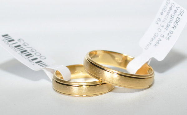 1 Paar Trauringe - Silber 925 vergoldet 5µ - Top Qualität - Breite 5mm - TOP