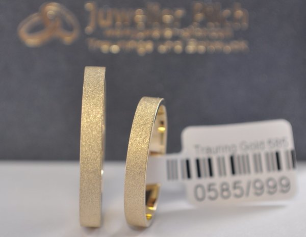 1 Paar Trauringe Eheringe Gold 585 - Gelbgold - Sandmattiert - Breite 3mm - Stärke: 1,1mm