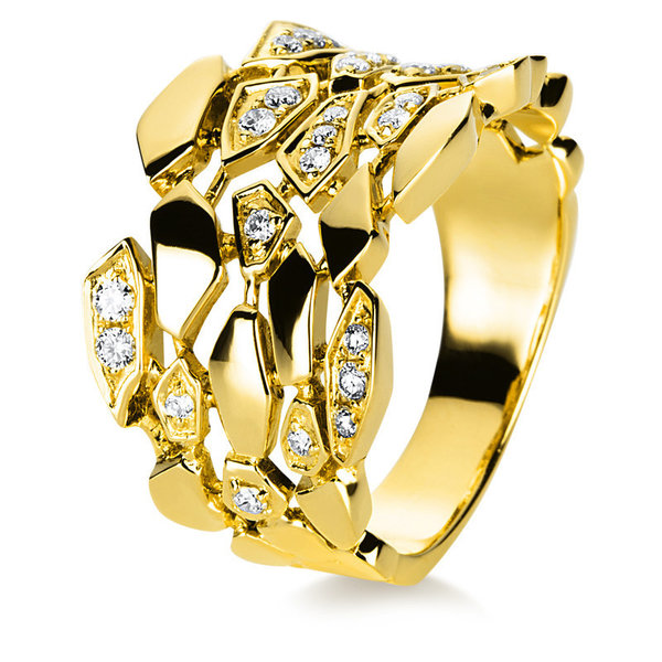 Goldring - Damenring - Gold 750 - Gelbgold mit 28 Brillanten - Größe 54