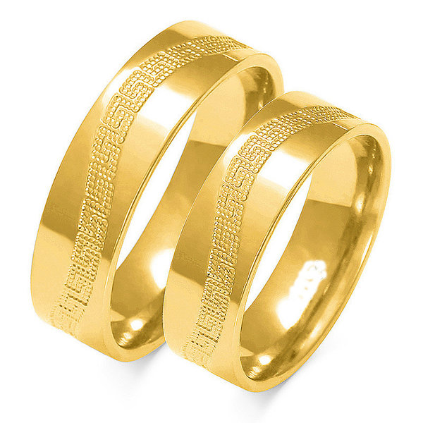 1 Paar Trauringe Gold 333 oder 585 - Mit Muster - Breite: 6 mm