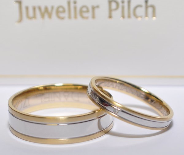 Ein Paar Gold 333 Trauringe Eheringe Hochzeitsringe Bicolor mit Diamant