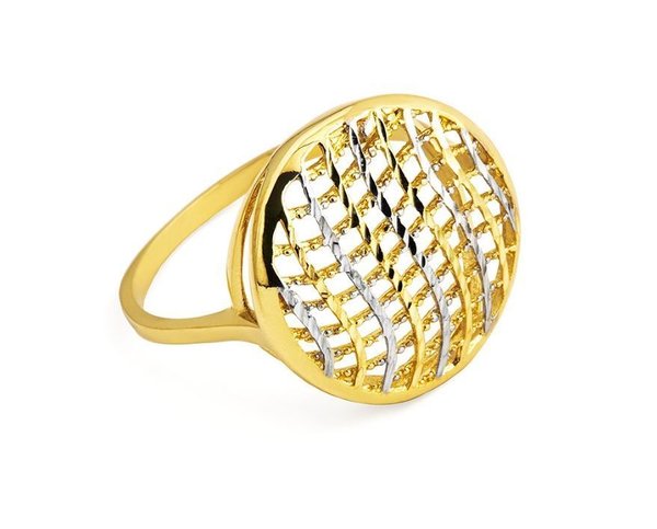 Damenring - Gold 585 - Gelbgold/Rhodiniert - Poliert/Diamantiert