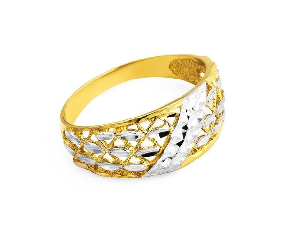 Damenring - Gold 585 - Gelbgold/Rhodiniert - Poliert und diamantiert