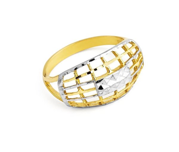 Damenring - Gelbgold 585 / Rhodiniert - Gitter - Poliert / Diamantiert