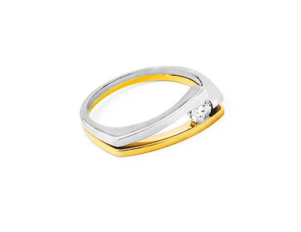 Damenring - Gold 585 - Bicolor - Zirkonia Ø 3,75 mm - Poliert