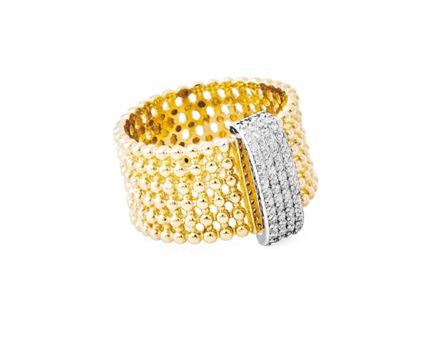 Damenring - Gold 585 - Bicolor - mit Zirkoniasteinen - Poliertes Muster