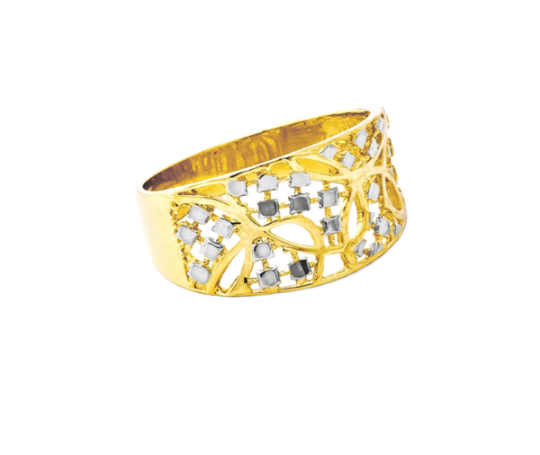 Damenring - Gelbgold 585/Rhodiniert - Originelles Muster - Diamantiert/Poliert