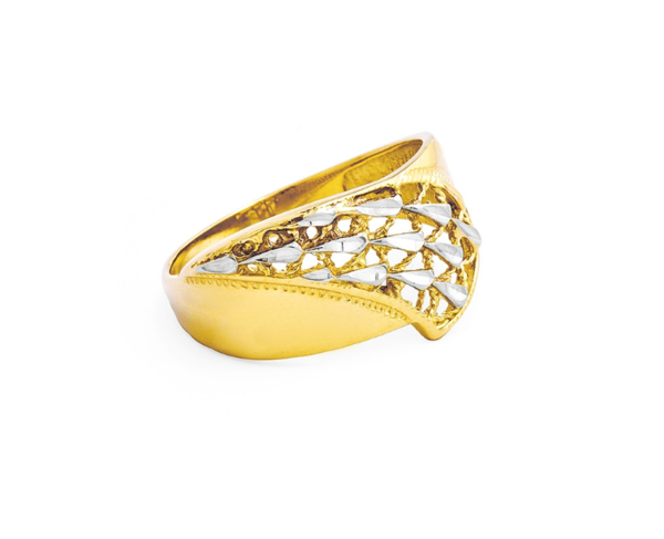 Damenring - Gelbgold 585/Rhodiniert - einzigartiges Muster - Poliert/Diamantiert
