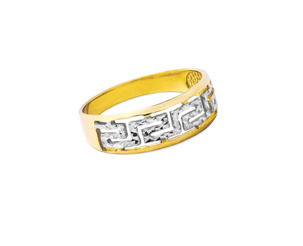 Damenring - Gelbgold 585/Rhodiniert - griechisches Muster - Poliert/Diamantiert