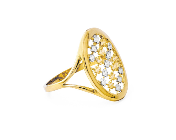 Damenring - Gelbgold 585 / Rhodiniert - Poliert / Diamantiert