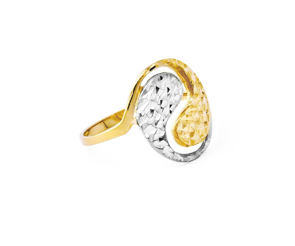 Damenring - Gelbgold 585/Rhodiniert - Einzigartiges Design - Poliert/Diamantiert