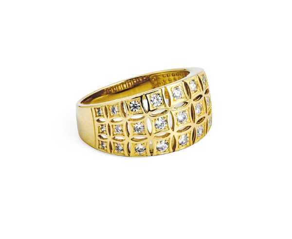 Damenring - Gelbgold 585 - Einzigartiges Design mit Zirkoniasteinen - Poliert