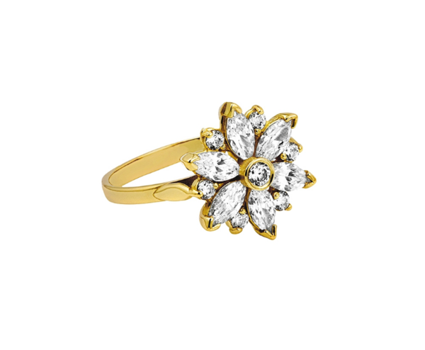 Damenring - Gelbgold 585 - Blume mit Zirkoniasteinen - Poliert