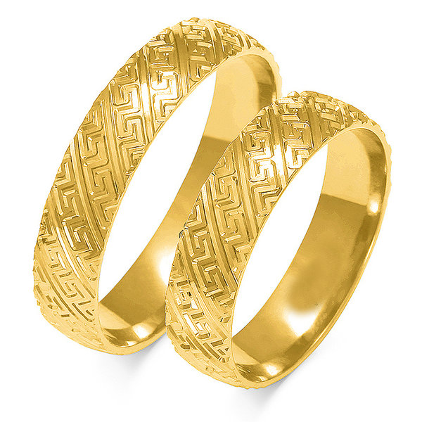 1 Paar Trauringe Gold 333 oder 585 - Gemustert - Breite: 5 mm