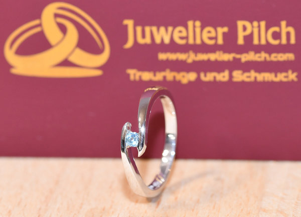 Antragsring-Verlobungsring-Gold 585 - Weißgold mit Blautopas oder Diamant