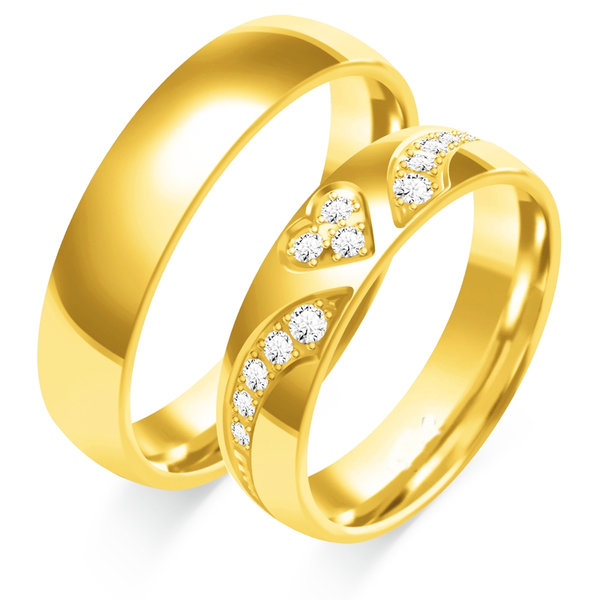 Exquisite Eheringe in Gelbgold mit Wahlweise Besatz aus Zirkonia oder Diamanten