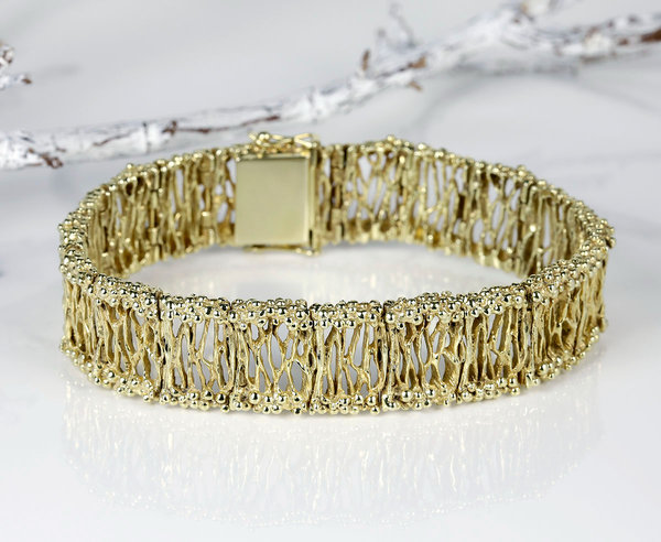 Exklusives Handgefertigtes Armband aus 14k Gold - Elegante Breit von 16cm, 37,57g mit Detailreicher